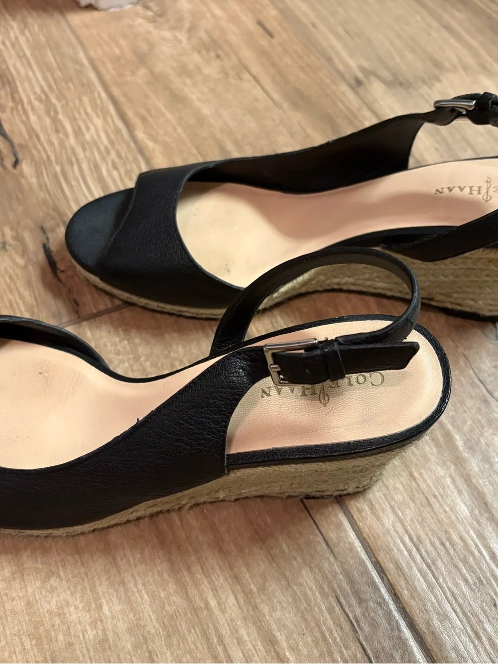 Cole haan Black Open-Toe Espadrille Wedge Slingbacks